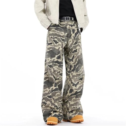 Men's American Style Denim Cargo Pants Camo1 Straight Bottom Tide Baggy Wide Leg Cowboy Jeans4