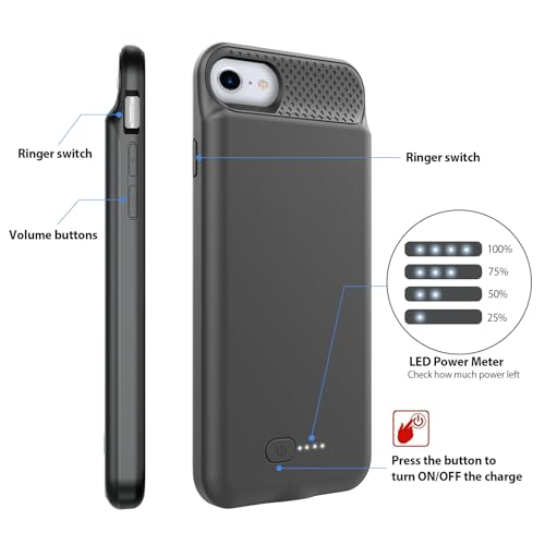 Funda con batería para iPhone 7 6 SE recargable carcasa negra BOPPS 4