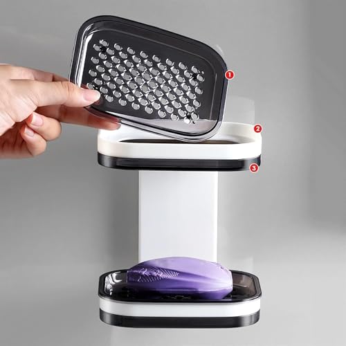 Image of Wall Mounted Double Layer Soap Dish Punch-Free Drawer Draining Holder Kitchen Sponge Storage Box Bathroom Organizer Rack Shelves (2, SOAP Holder 2 in 1)