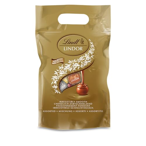 Lindt - Sachet Grand format LINDOR - Assortiment de Chocolats au Lait, Noir 60%, Blanc et Lait-Noisettes - Cœur Fondant, 1kg