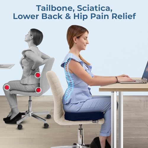 Image of 5 STARS UNITED Seat Cushion - Memory Foam Chair Cushion for Tailbone Pain Relief - Ergonomic Support for Coccyx, Sciatica & Butt - Office, Desk & Gaming Chair, Car Seat, Wheelchair, Airplane, Blue