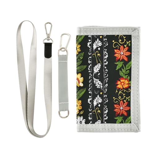 ALAZA Kids Wallets for Boys Girls Toddler Trifold Wallet Children Small Black Floral with Zipper Coin Pocket