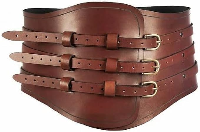 Medieval Leather Waist Armor Belt, Triple Buckle Design, Brown Gladiator Kidney Belt, Roman Warrior Costume Accessory