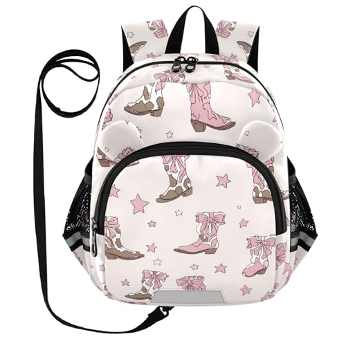 Wusikd Kids Backpack Pink Brown Cowgirl Boots Bows Toddler Bags Schoolbag for Girls Boys Kindergarten Student S