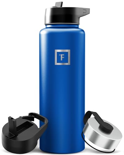 Image of IRON FLASK Camping & Hiking Hydration Flask with Straw, Wide Mouth Insulated Stainless Steel Sports Water Bottle - 40 oz Twilight Blue