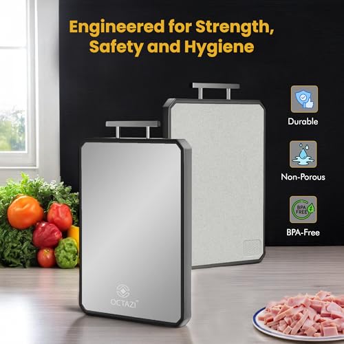 Tabla de Cortar Doble Cara de Acero Inoxidable y Trigo – Superficie No Porosa, Resistente a la Oxidación, Apta para Lavavajillas, Amigable con Cuchillos para Preparación de Alimentos miniatura 4