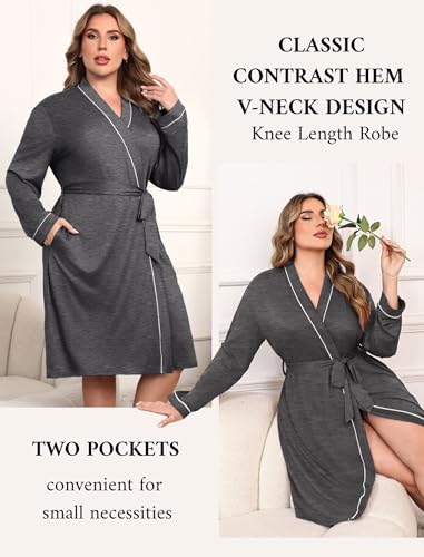 Image of Ekouaer Plus Size Robes for Women Soft Bathrobe V Neck Soft Maternity Robe
