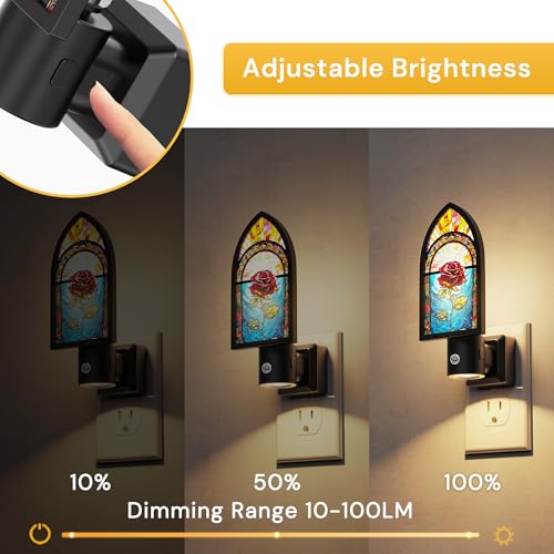Image of L LOHAS LED Night Lights Plug into Wall, Gothic Night Light with Light Sensor, 3000K Soft White, 0-100LM Adjustable Brightness, Acrylic Rose Nightlight for Bathroom Bedroom Hallway, 2 Pack