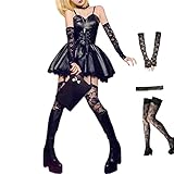 HBJZJIENI Misa Amane cosplay outfit Death note gothic black dress Lolita cosplay costume Halloween maid costume for women (as1, alpha, xx_s, 3x_l, regular, regular, Black, XXL)