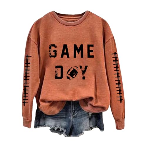 ZWRXW Football Shirts for Women Game Day Football Season Graphic Sweatshirt Cute Season Shirt Team Fan Long Sleeve Tops Tee