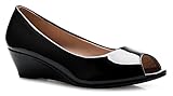 Olivia K Women’s Classic Open Toe Kitten Heel Wedges | Dress, Work, Party Low Heeled Black Patent