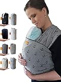 [page_title]-Kleiner Held® Babytragetuch hochwertiges elastisches Baby Tragetuch Babytrage für Früh- und Neugeborene Babys ab Geburt bis 15 kg inkl. Wickelanleitung und Aufbewahrungstasche - Farbe grau Anker