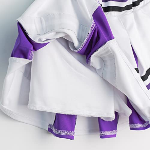 Image of LOLANTA Cheerleader Costume for Girls Halloween Cheer Uniform Outfit | 4Pcs Complete Cheerleading Set with Top, Skirt, Socks and Pom Poms, Cheer Outfits for Halloween Cosplay Christmas