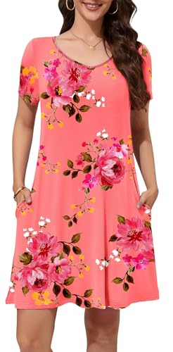 Image of WEACZZY Summer Dresses for Women 2026 V-Neck Casual T Shirt Dress Loose Short Sleeve Flowy Dresses with Pockets