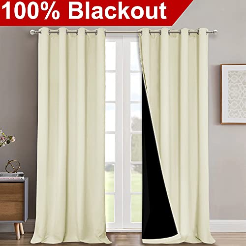 Image of NICETOWN 100% Blackout Blinds, Set of 2, 46 inch x 96 inch, Beige, Laundry Room Decor Window Treatment Curtains for Large Patio Sliding Door, Thermal Insulated Curtains for Bedroom