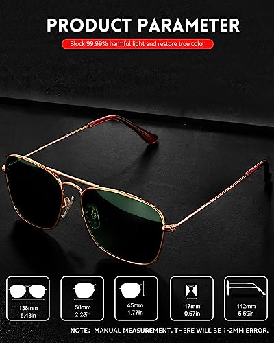 SIPHEW Classic Polarized Square Aviator Sunglasses for Men & Women, Vintage Double Bridge Metal Frame UV400 Protection Shades3