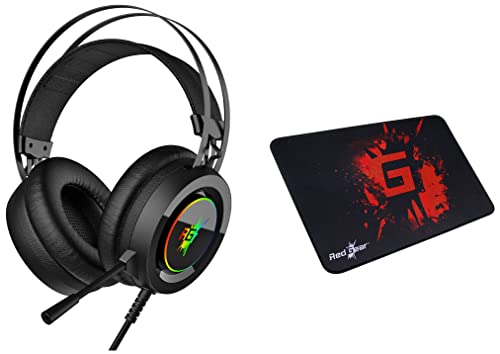 Image of Redgear Cloak Wired RGB Wired Over Ear Gaming Headphones with Mic for PC & MP35 Speed-Type Gaming Mousepad (Black /Red)