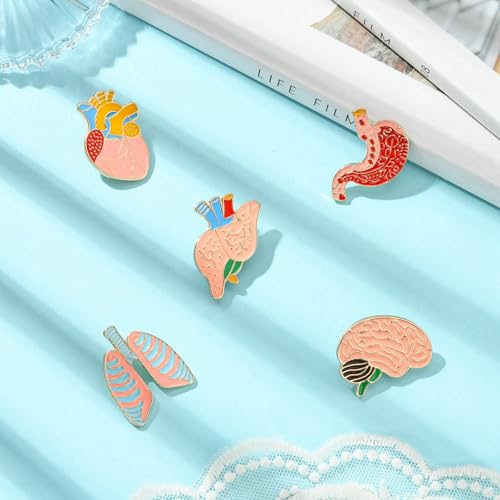 Image of Airssory 5 pcs 5 Styles Body Organ Theme Alloy Enamel Brooches Brain Lung Stomach Heart Lapel Pins for DIY Clothes Backpack Badge Jackets Craft Embellishments