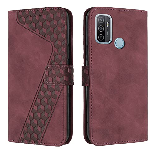 OKZone Funda para OPPO A53 2020 4G/A32 2020 4G/A53S 4G/A33 2020 4G, PU Cuero Flip Carcasa Fundas Móvil de Tapa Libro Caso Piel PU Billetera Tarjetero Case Telefono Móvil Phone Cover (Rojo) Cover