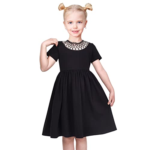 Image of Sunny Fashion Girls Dress Colorful Striped Knitted Cotton Stretch School