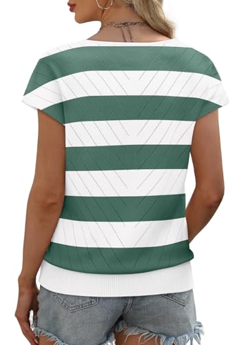 Image of WIHOLL Short Sleeve Sweater for Women V Neck Trendy Summer Tops 2026 Beach Vacation Clothes Travel Business Casual Outfits