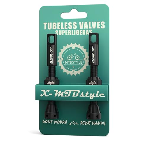 XMTBSTYLE 2 Valvula Tubeless MTB | Pack Válvulas Presta para Bici de Montaña, Carretera, E-bike, Gravel, BMX | Pack 2 Valvula Bicicleta para Kit tubeless | Valvulas MTB tubeless Bici (44mm) NEGRO