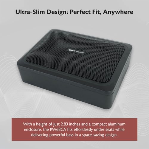 Image of Rockville RW68CA 6x8 Slim Under-Seat Active Powered Truck /Car Subwoofer | 400W Peak /100W RMS, Truck Compatible, Bass Knob, RCA & High Level Inputs, Low-Pass Filter, Phase Control, Aluminum Enclosure