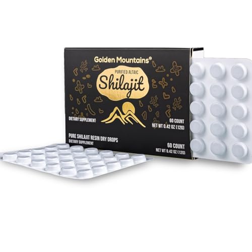 Cápsula de resina Shilajit Puro Premium de Siberian Green Altai "Golden Mountains" - 60 unidades (200 mg) Calidad auténtica y ácido fúlvico