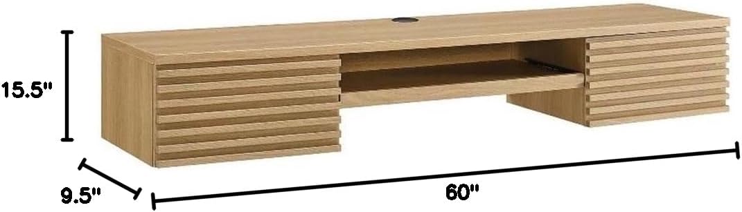 Modway Render Wall Mount Particleboard and Wood Office Desk in Oak