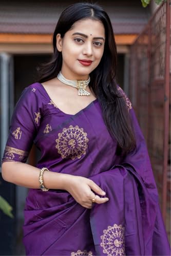 Image of SGF11 Women's Kanjivaram Soft Silk Saree With Unstitched Blouse Piece
