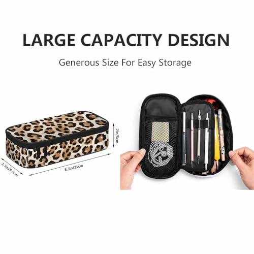Image of Yekiua Cheetah Pencil Case Organizer Animal Leopard Skin College Office Big Capacity Pencil Bag Brown Black Beige