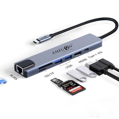 Image of 7 in 1 USB Type-C Hub Multiport Adapter, USB Type C to 4K@30Hz HDMI, 100Mbps Ethernet, 2 USB 3.0 Ports, 100W PD and SD /TF Cards Reader Adapter for MacBook, iPhone 15 Pro Max, Laptop, Desktop