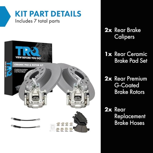 Image of TRQ Rear Brake Pad and Rotor Set Ceramic Coated Rotors Calipers Compatible with 2010 Volkswagen Jetta