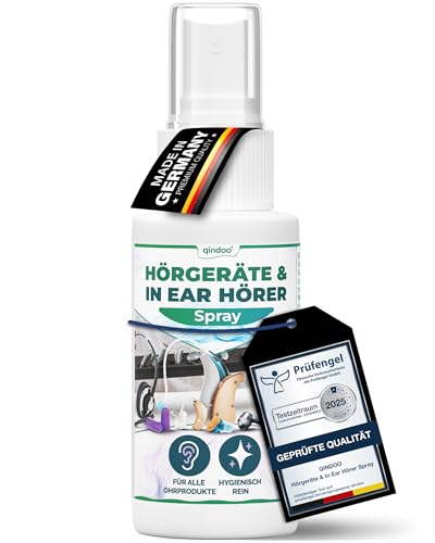 Qindoo Hörgerätereinigungsspray, reinigt Ohrenschmalz auch bei Kopfhörer, Headset oder In-Ear Ohrstöpsel, Hörgerätespray Reinigung 30ml (1 Flasche)
