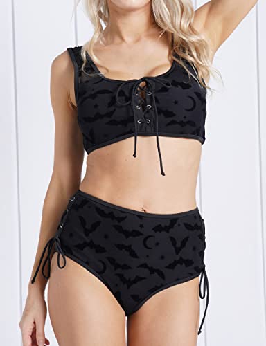 DRESSFO Women's High Waisted Bikini Sets Two Piece Padded Retro Vintage Tummy Control Swimsuit Gothic Bathing Suit3