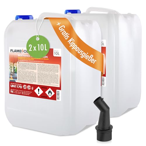 Höfer Chemie 20 L FLAMBIOL Bioethanol 100% Hochrein (2 x 10 L) für Ethanol Kamin Ethanol Feuerstelle Tischfeuer und Bioethanol Kamin