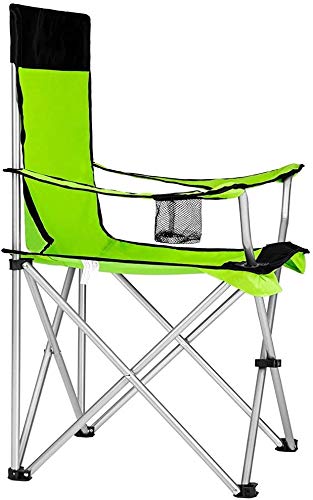 BAKAJI Silla plegable plegable con cierre de paraguas para camping, playa y playa, estructura de metal tubular de tejido de poliéster con reposabrazos y portavasos (verde)