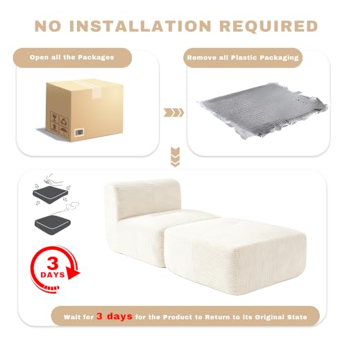 Image of Armless Chair with Ottoman, Modern Corduroy Convertible Cloud Couch