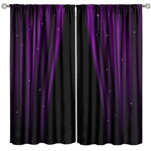 Abstract Ombre Curtains Purple And Black Geometric Ombre Boho Pattern Simple Gradient Design Modern Abstract Pattern Print Bedroom Living Room Rod Pocket Window Drapes 2 Panels W42xL45 Inch Decor