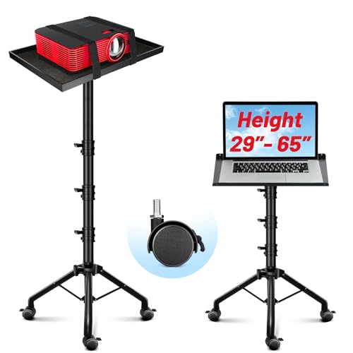 CAHAYA Projector Tripod Stand Adjustable: Height 29 to 65in Projector with Casters Universal Laptop...