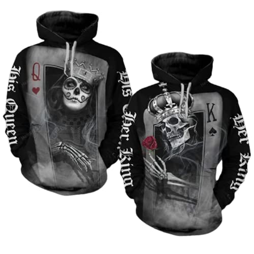 Skull His Queen/ Her King Matching Hoodie 3D Unisex, Queen King Hoodie, Couple Hoodie, Matching Hoodie, Skull Hoodie.