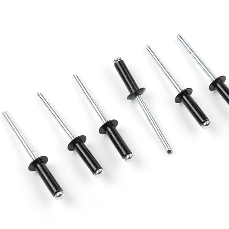 100pcs Open end Blind Rivets with Break Pull Mandrel and Round headBlack Round Head Aluminum rivetsBaked Black colorBaked Black Aluminum Pull Studs(4 * 10)