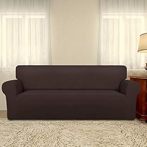 PureFit Super Stretch Sofa Slipcover–Spandex Non Slip Soft Couch Sofa Cover Washable Furniture Protector with Non Skid Foam and Elastic Bottom for Kids Pets Sofa Chocolate