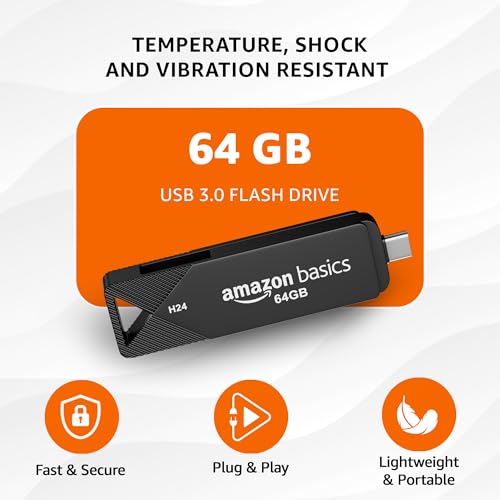 Image of Amazon Basics 64GB Flash Drive | 150+ Mbps Read /Write Speed | Dual Interface Type C & USB 3.0 | High-Speed Data Transfer (Metal)