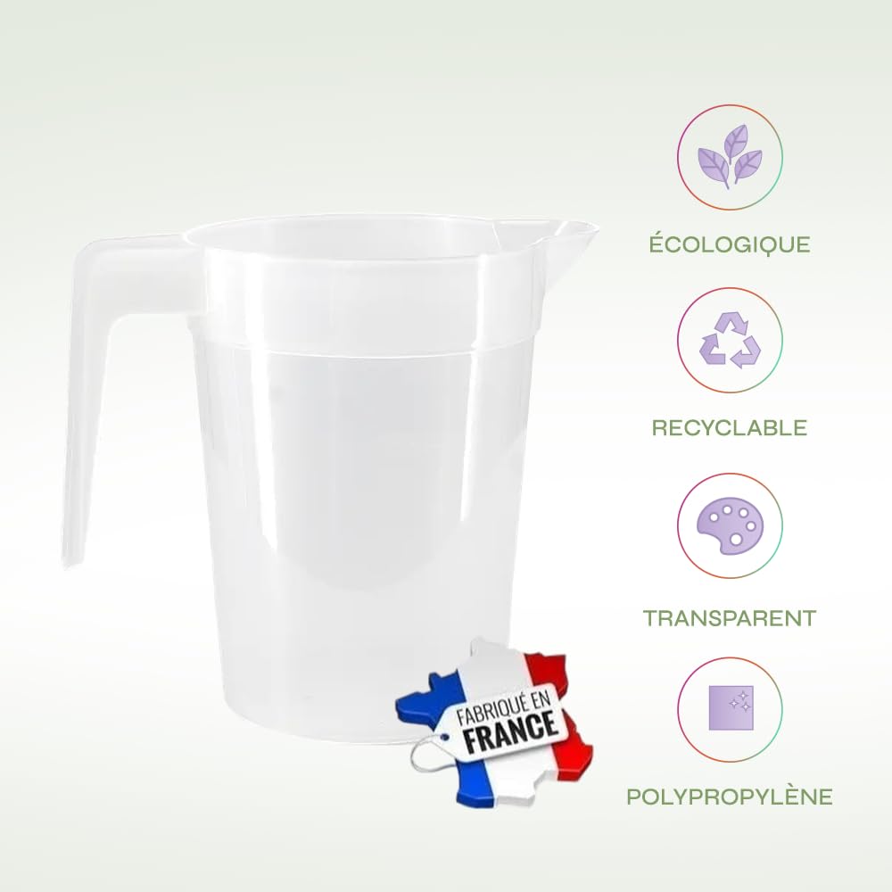 SPARKLERS CLUB Lot de 20 Pichets Réutilisables 1,5L en PP Alimentaire - Haute Résistance, Empilables, Compatibles Lave-Vaisselle (150 Lavages) - Parfait pour Événements et Collectivités