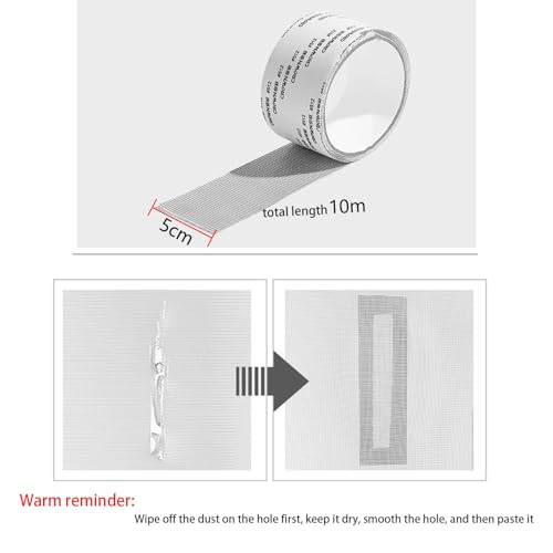 JClorix Fliegengitter Reparatur Klebeband, 5 cm x 10 m Selbstklebendes Reparatur-Set für Moskitonetz, Zelt, Dachfenster, Poolnetze & Insektenschutzgitter, Wasserdichtes PET Material (Schwarz)