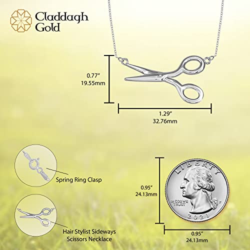 .925 Sterling Silver 1-1/3" x 3/4" Sideways Scissors Shears Hair Stylist or Tailor Seamstress Fixed Pendant Necklace - Choice of Chain Length3