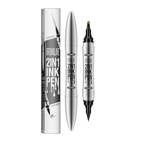 Delineador de ojos y lápiz de cejas 2 en 1 con 4 puntas de micro horquilla, resistente al agua y de larga duración, ideal para definir cejas y ojos (marrón claro)