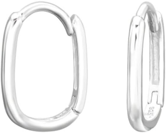 925 Sterling Silver Oval Shaped Huggie Hoop Earrings, Sold as a Pair