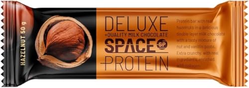 Space Protein Deluxe Hazelnut Bar - High Protein, Low Sugar, Healthy Snack - 50g (Pack of 12)